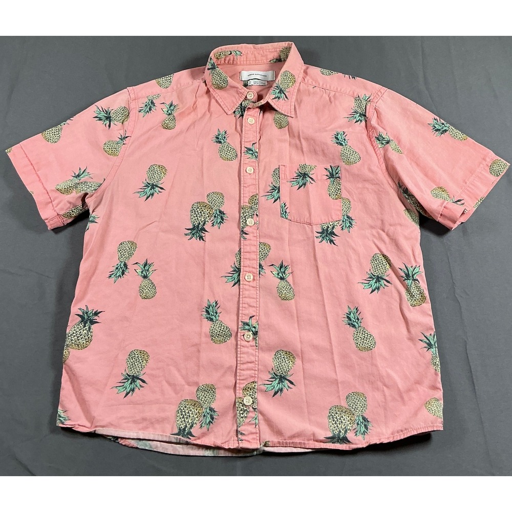 Urban Outfitters Pink Pineapple Print Short Sleeve Button Down Shirt Mens Small